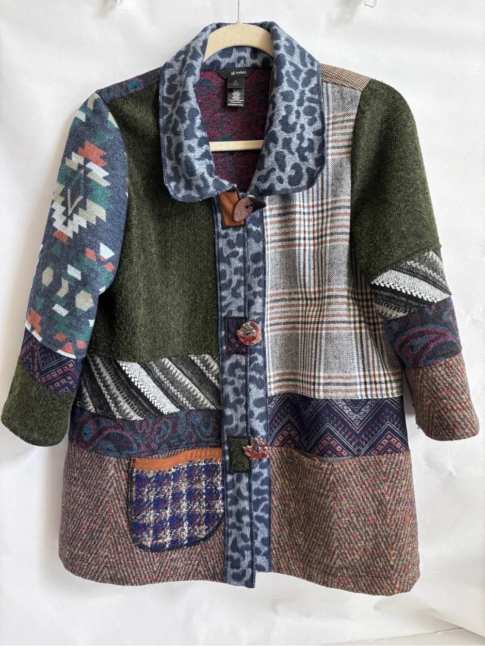 Ali Miled Patchwork Cotton / Poly Blend Jacket Peacoat Sz XL - Picture 1 of 10